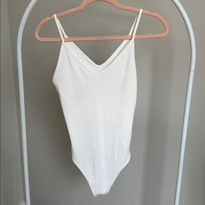 White Ribbed Women's bodysuit